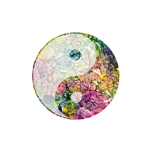 Kleurrijke Aquarel Yin Yang Symbool Witte Achtergrond — Stockfoto