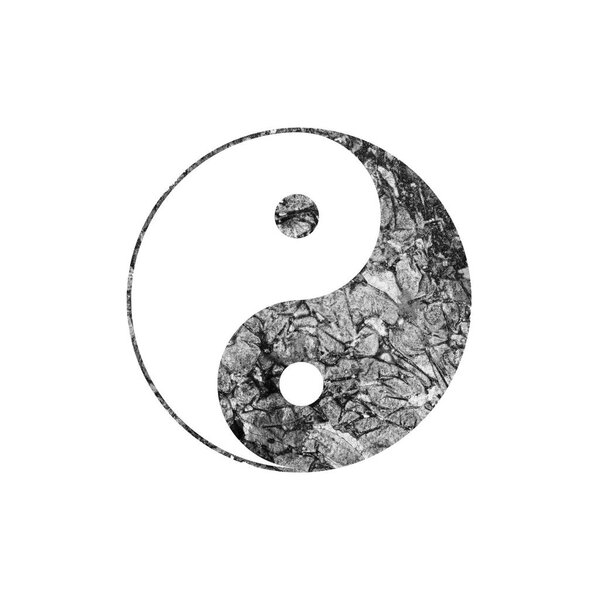 Black and white watercolor yin and yang symbol on white background.