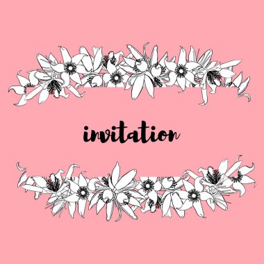 Elle çizilmiş vintage çiçek afiş. Pembe bir arka plan ile.