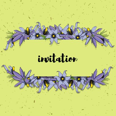 Elle çizilmiş vintage çiçek afiş. Sarı arka plan ile.