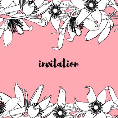 Elle çizilmiş vintage çiçek kartı. Sarı arka plan ile.