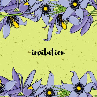 Elle çizilmiş vintage çiçek kartı. Sarı arka plan ile.