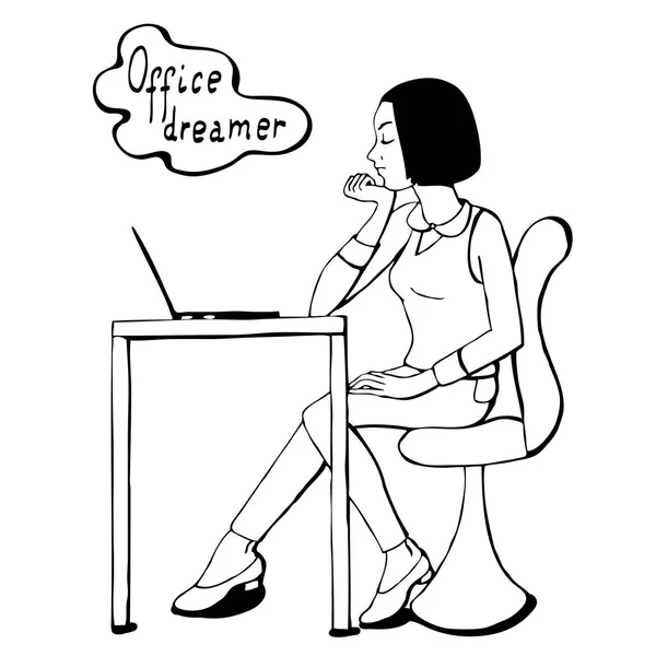 Mladí úřadu žena sní v práci — Stockový vektor