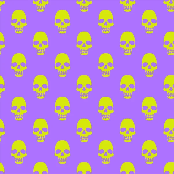 Wzór z żółtym czaszki na fioletowym tle — Wektor stockowy