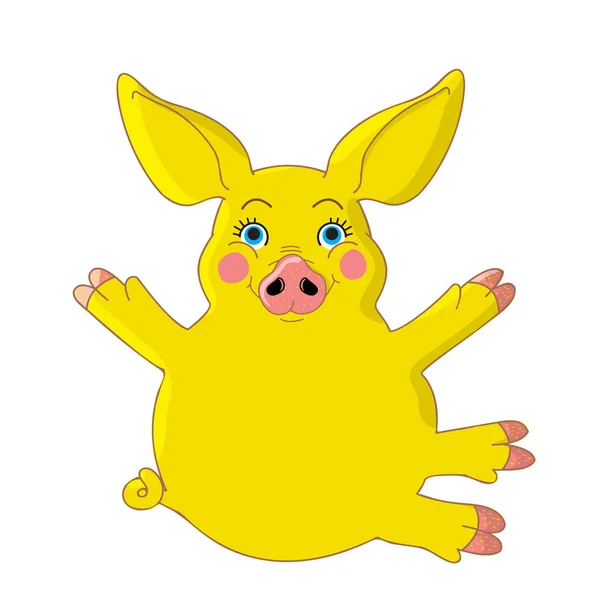 Lindo cerdito amarillo con gesto de abrazo aislado sobre fondo blanco — Vector de stock