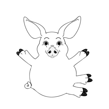 Siyah ve beyaz beyaz arka plan üzerinde izole kucak hareketi ile şirin pembe domuzcuk. 2019 yeni yıl iz.