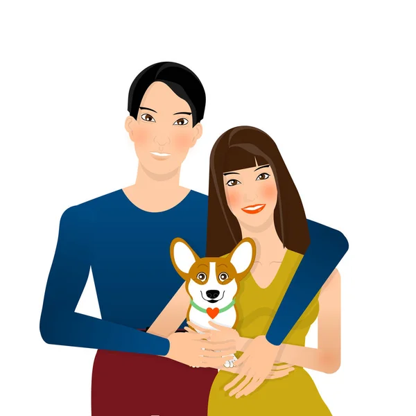 bir köpek kollarında tutan genç hippi çift sarılma