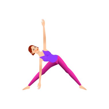 güzel kız yoga yaparken, trikonasana üçgen poz ayakta