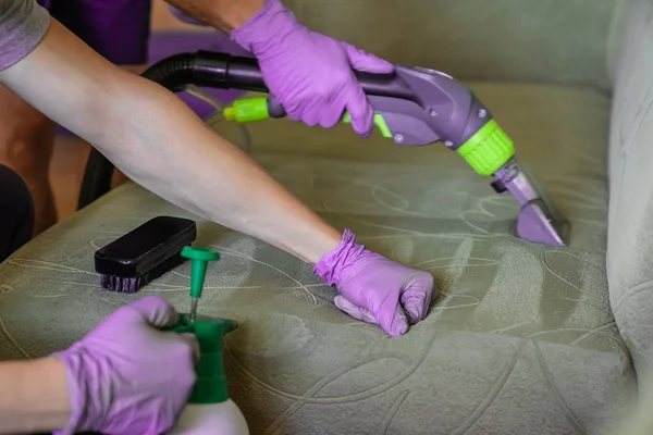 Closeup of upholstered Sofa chemical cleaning — Stock Photo, Image