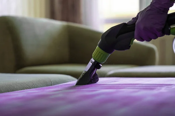 Closeup of upholstered Sofa chemical cleaning — Stock Photo, Image