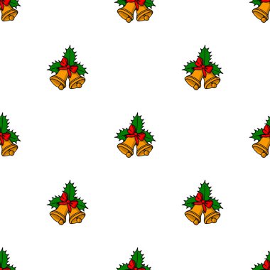beyaz izole sarı Noel handbells ile Seamless modeli
