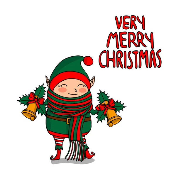 Mignon Personnage Dessin Animé Drôle Elfe Noël Avec Une Longue — Image vectorielle