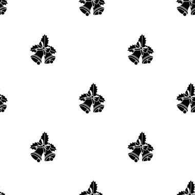 siyah Noel handbells ve holly ile Seamless modeli üzerinde izole Beyaz yaprakları