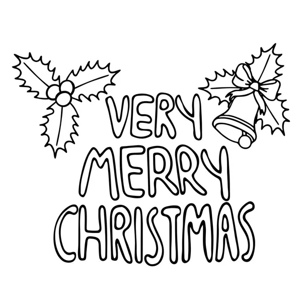 Letras en blanco y negro de una frase muy feliz Navidad aislado sobre fondo blanco — Vector de stock