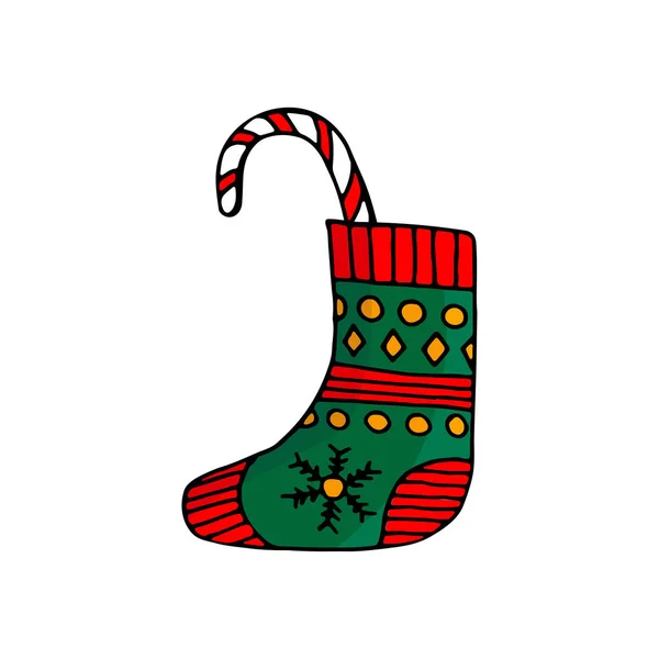 Media de Navidad con bastón de caramelo rayado aislado en blanco — Vector de stock