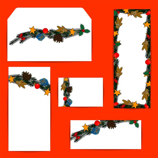 Cégarculat Üres Sablonok Cards Névjegykártya Banner Címke Kézzel Rajzolt Karácsonyi — Stock Vector