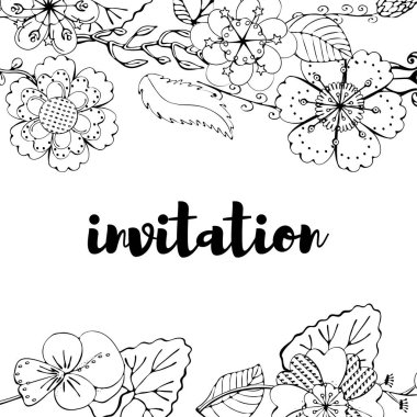 Beyaz arka plan üzerinde çiçek kenarlıklı tek renkli davetiye