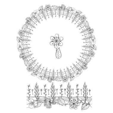 Beyaz arka plan üzerinde izole yuvarlak çiçek tek renkli çelenk