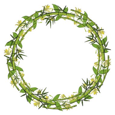 Çelenk bambu yaprakları, çiçek yuvarlak sınır üzerinden