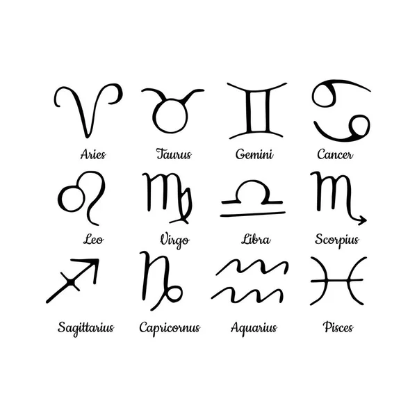 12 hand drawn zodiac signs isolated on white — Stockový vektor