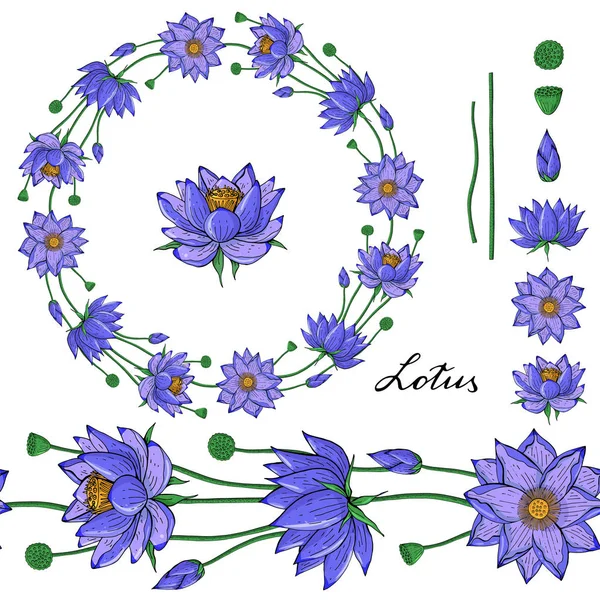 Corona y cepillo sin costura de loto flowe — Archivo Imágenes Vectoriales