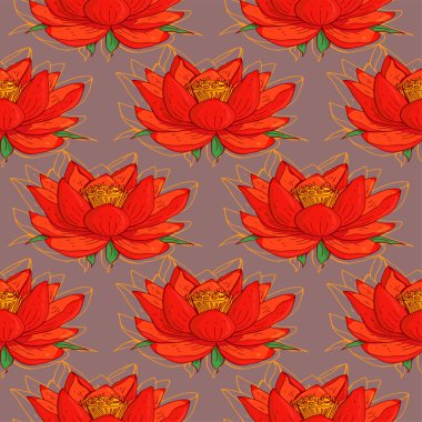 Kırmızı lotus çiçeği ile sorunsuz çiçek desenli