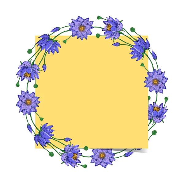 蓮の花 花の丸い飾り枠 植物のデザイン要素から花輪 — ストックベクタ