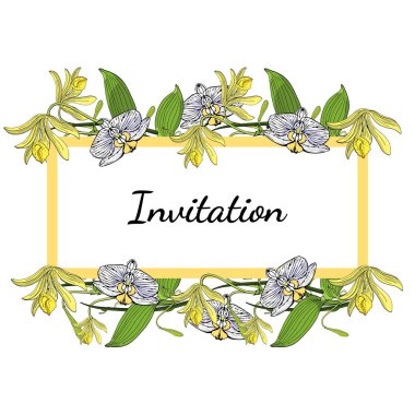 Beyaz arka plan, orkide çiçek dekorasyon çiçek motifi ile kart şablonu.