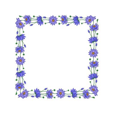 Çelenk lotus çiçekleri, çiçek kare dekorasyon sınır, botanik tasarım öğeleri