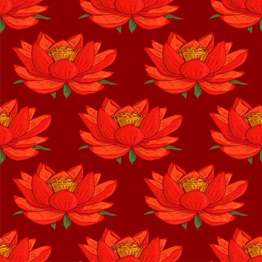 Kırmızı lotus çiçeği ile sorunsuz çiçek desenli