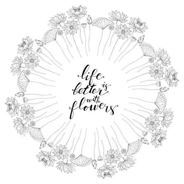 Card template with floral motif, lotus flowers decoration.