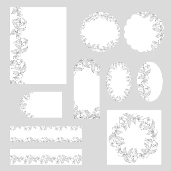 Corporate style templates with floral motifs on white background, orchid vanilla flower decoration