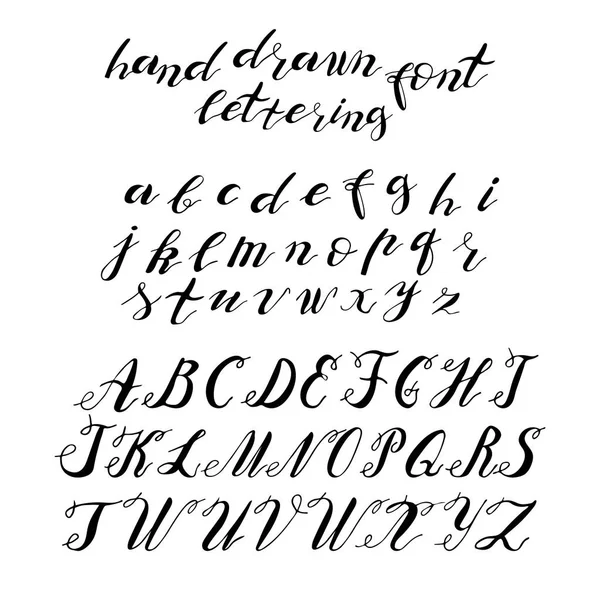 Conjunto Letra Desenhada Mão Caracteres Manuscritos Minúsculas Maiúsculas Alfabeto Tipográfico — Vetor de Stock