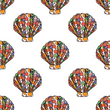 Beyaz arka plan üzerinde zen sanat stil kabukları ile Seamless modeli. hisse senedi vektör çizim.