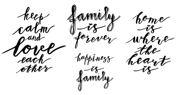 Collection Phrases Lettrage Main Bonheur Est Famille Famille Est Pour — Image vectorielle
