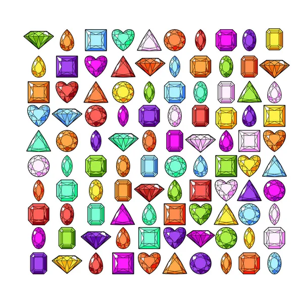 收集在白色背景上被隔离的不同宝石和钻石 股票向量例证 — 图库矢量图片