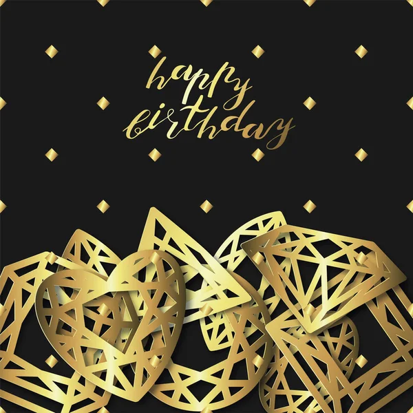 Tebrik kartı şablonu metin mutlu yıllar bezemeli değerli taşlar ile dekore edilmiştir. siyah arka plan.