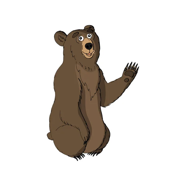 Simpatico animale divertente marrone orso alzando la zampa. isolato su dorso bianco — Vettoriale Stock