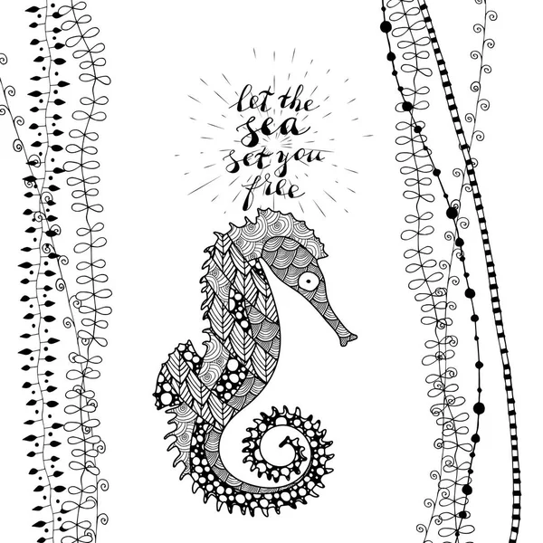 Zen τέχνη στυλ άλογο στη θάλασσα με την ιδιόχειρη επιγραφή αφήστε το s στη θάλασσα — Διανυσματικό Αρχείο
