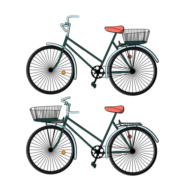 Vintage hipster bicycle with basket. isolated on white backgroun — Stock Vector