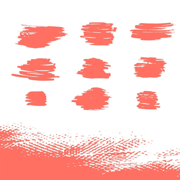 Set of noisy pink ink strokes, hand drawn brush paint blots. Liv — Stock Vector