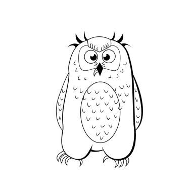 sevimli komik kuş kahverengi baykuş. Beyaz arka planda izole.