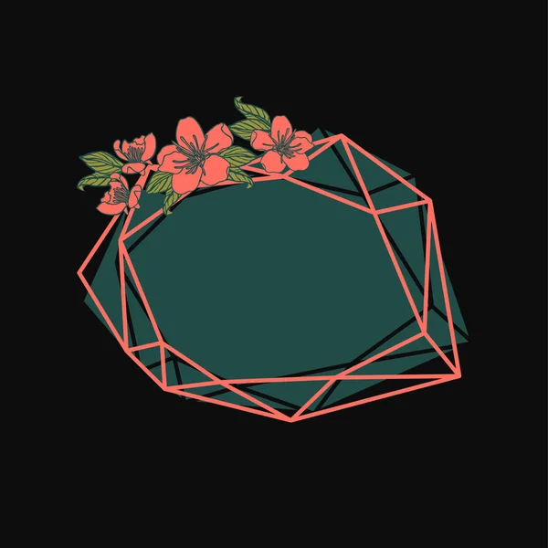 Полігональна гірлянда, вінтажна геометрична рамка з рожевим вишневим потоком — стоковий вектор
