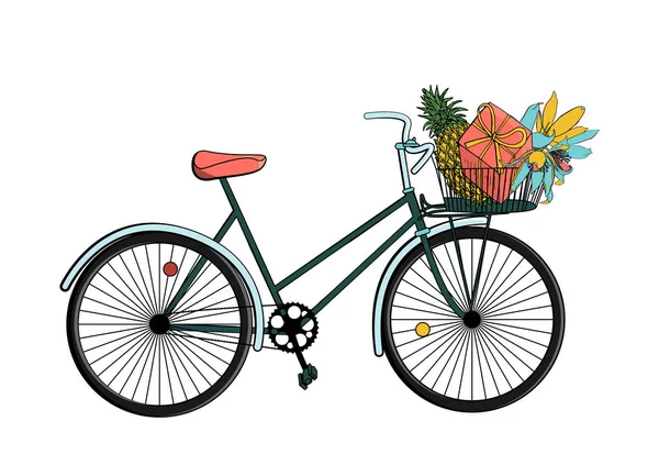 Vintage hipster bicycle with basket. isolated on white backgroun — Stock Vector