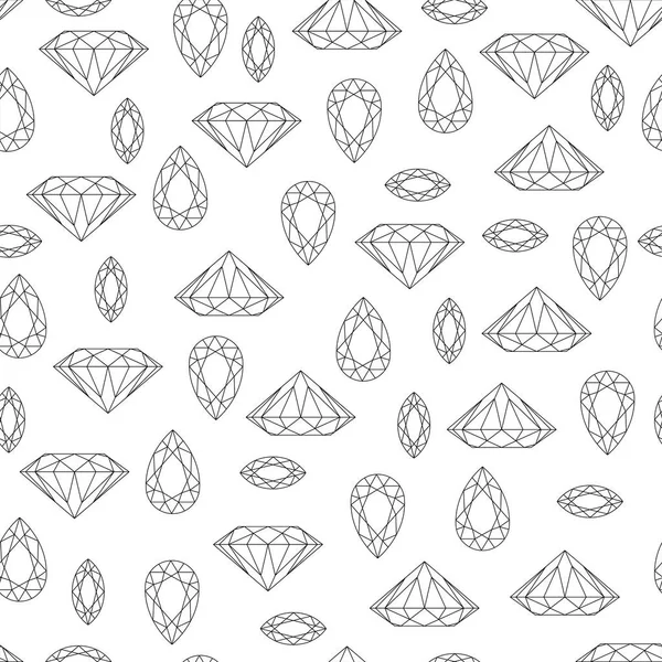 Monocromo patrón sin costura en blanco y negro con piedras de gema y — Archivo Imágenes Vectoriales