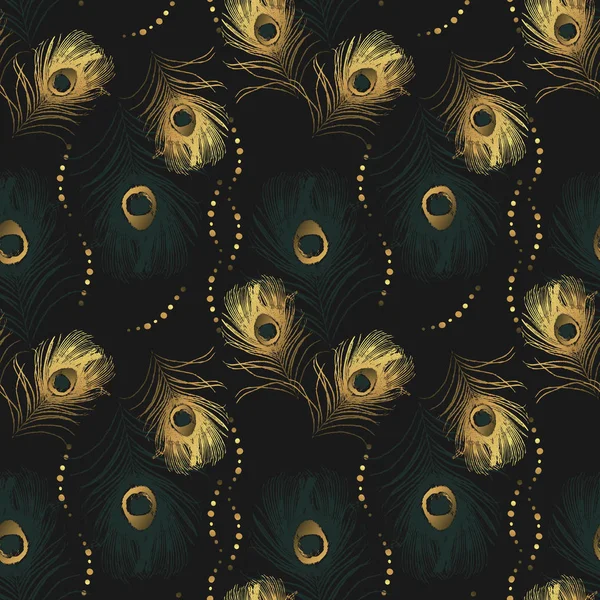 Seamless modeli üzerinden altın tavus kuşu tüyü. hisse senedi vektör