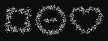 kiraz çiçekleri çiçek tasarım eleman çelenk, siyah arka planda izole