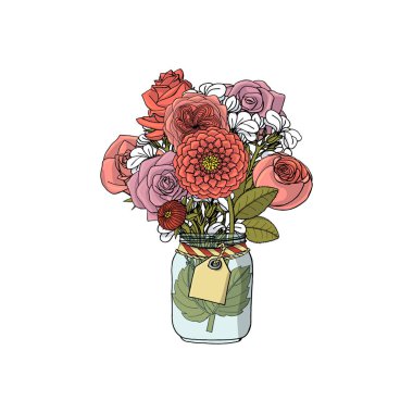 Farklı çiçeklerin el çizilmiş doodle tarzı buketleri izole
