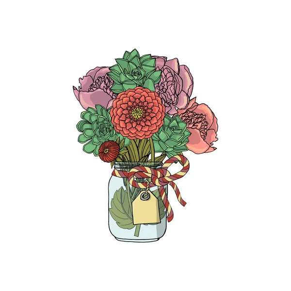 Ramos de garabatos dibujados a mano de diferentes flores aisladas — Vector de stock