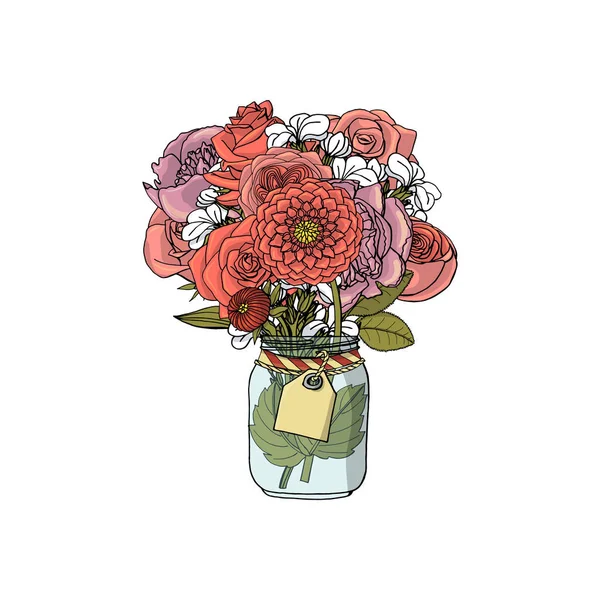 Ručně tažené kytice z různých květů izolovaných — Stockový vektor